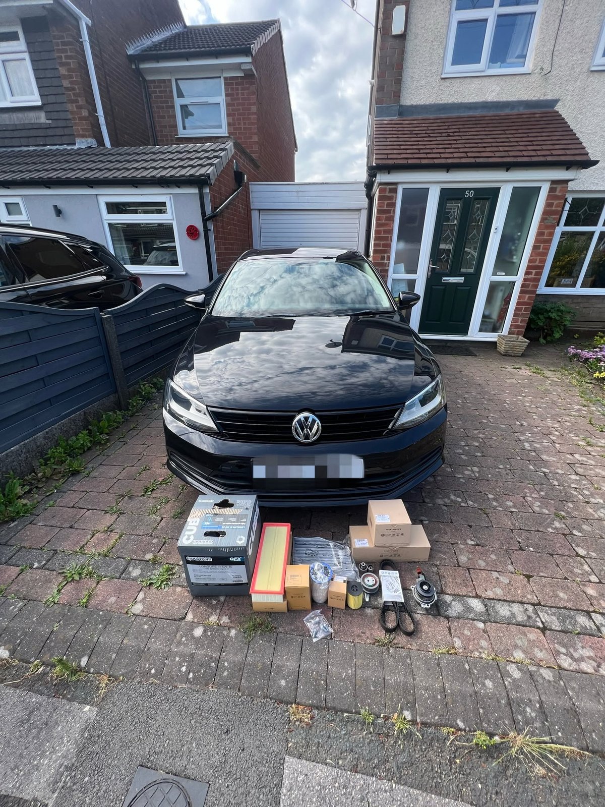 VW Group service parts including Quantum oil and filters ready for a mobile service